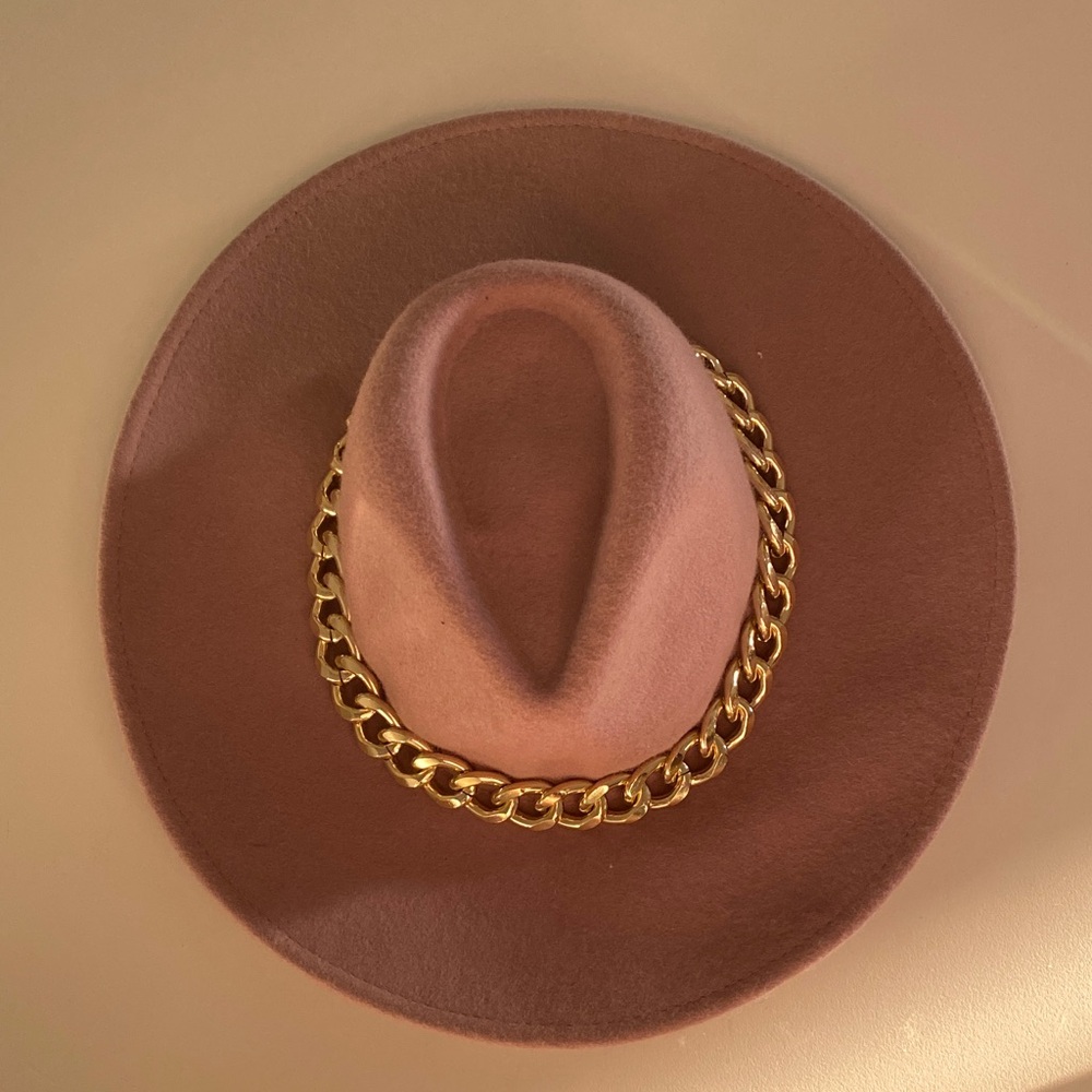 Elegant Pink Hat with Gold Chain Accent